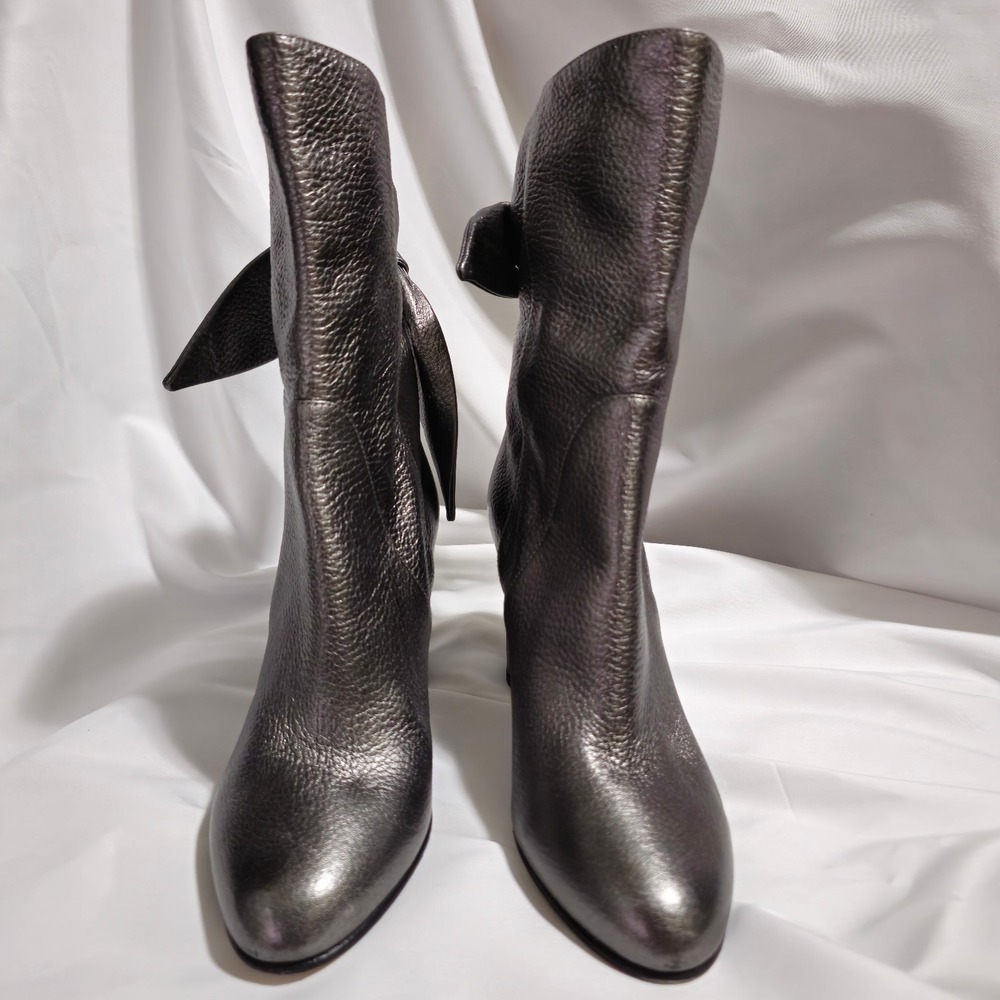 Jimmy Choo Metallic Calfskin Malene Boots Grey Size US 4, 4.5, EUR 34.5